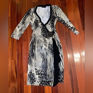 Frank Lyman design dress size 8 snakeskin animal print leopard cream black